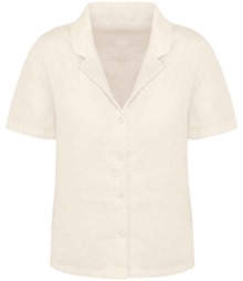 Spasso Ladies Short Sleeve Linen Bowling Collar Shirt